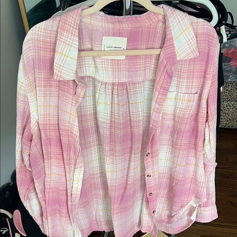 Lucky Brand Pink and White Plaid Shirt